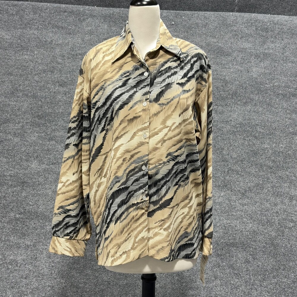 Vintage Abbey L Top Womens Medium Tiger Stripe Camo Button Up Made in USA